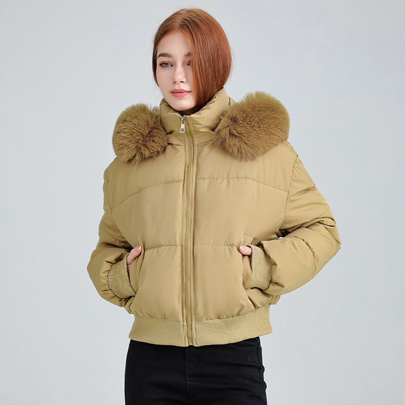 Women's Hooded Fur Collar Cotton-padded Clothes With Design Sense