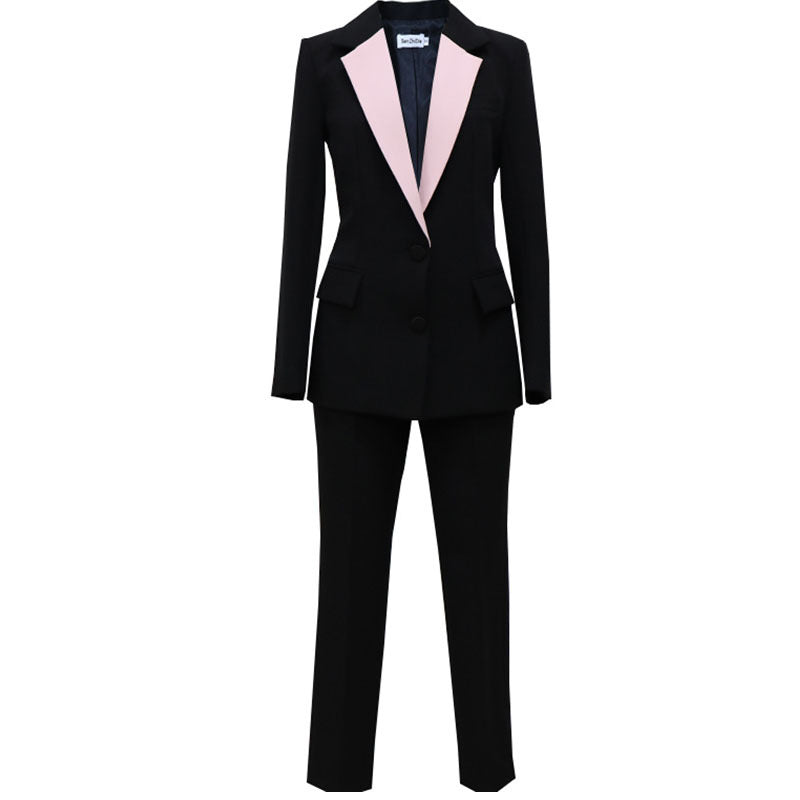 Fashion Spliced Jacket Ankle Pants Suit