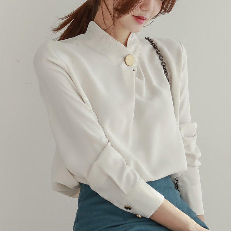 Top shirt long sleeve stand collar