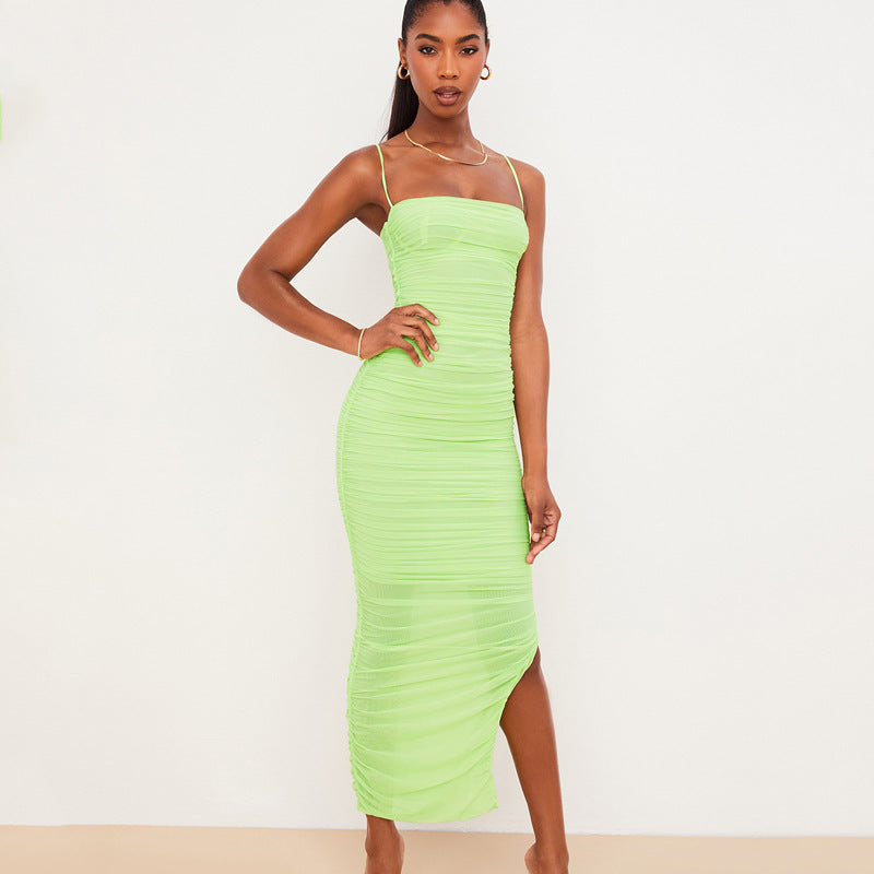 Women's Side Seam Slit Dress Wrap Chest Slim Fit Hip Sling Dress