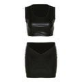 Women's Poly Urethane Leather Sleeveless Vest High Waist Tight Irregular Skirt Suit