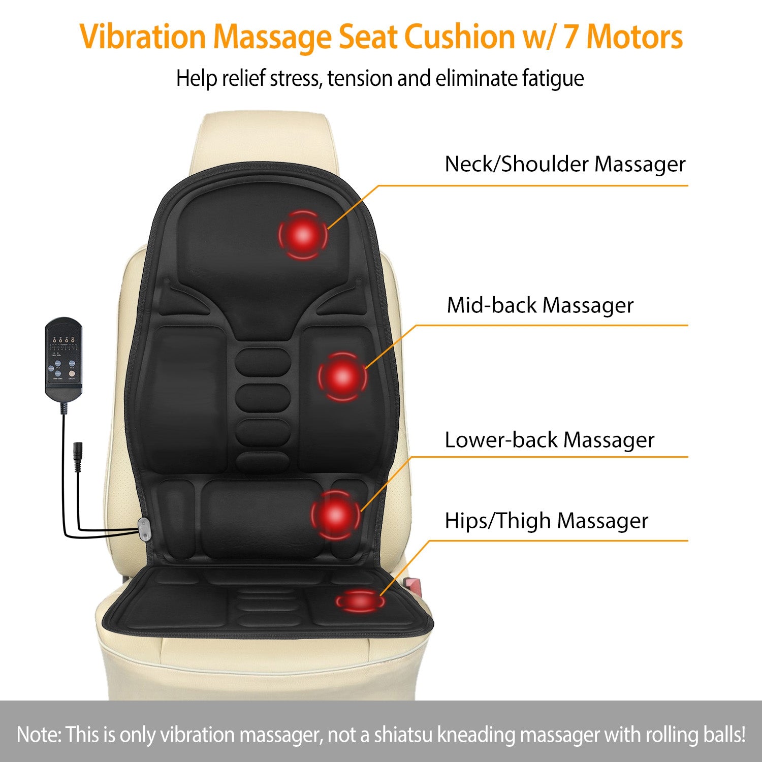 Back Massager Cushion Electric Massage Car Seat Cushion Chair Pad W Heating Function 8 Vibration Modes 3 Intensity Levels