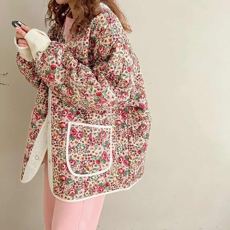 New Lightweight Vintage Gourd Pattern Floral Cotton-padded Jacket French Court
