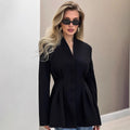 Women's Abdomen-control Black Small Suit V-neck Suit Jacket