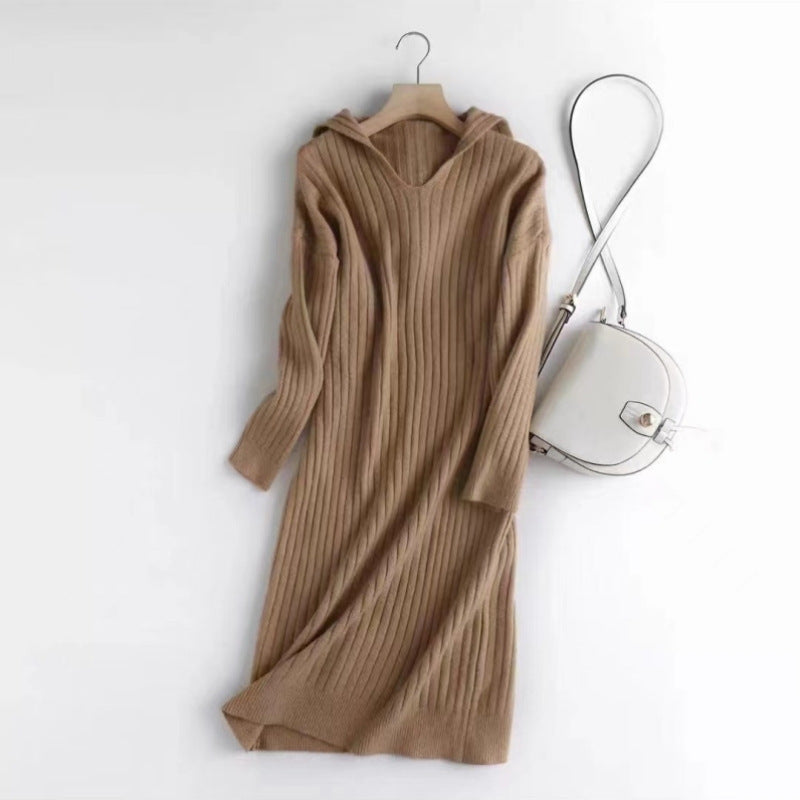 Korean Idle Style Knitted Long Dress Mid-length Casual Sweater