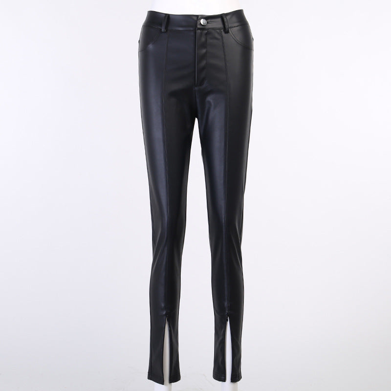 Women's Small-foot Split Zipper Leather Pants