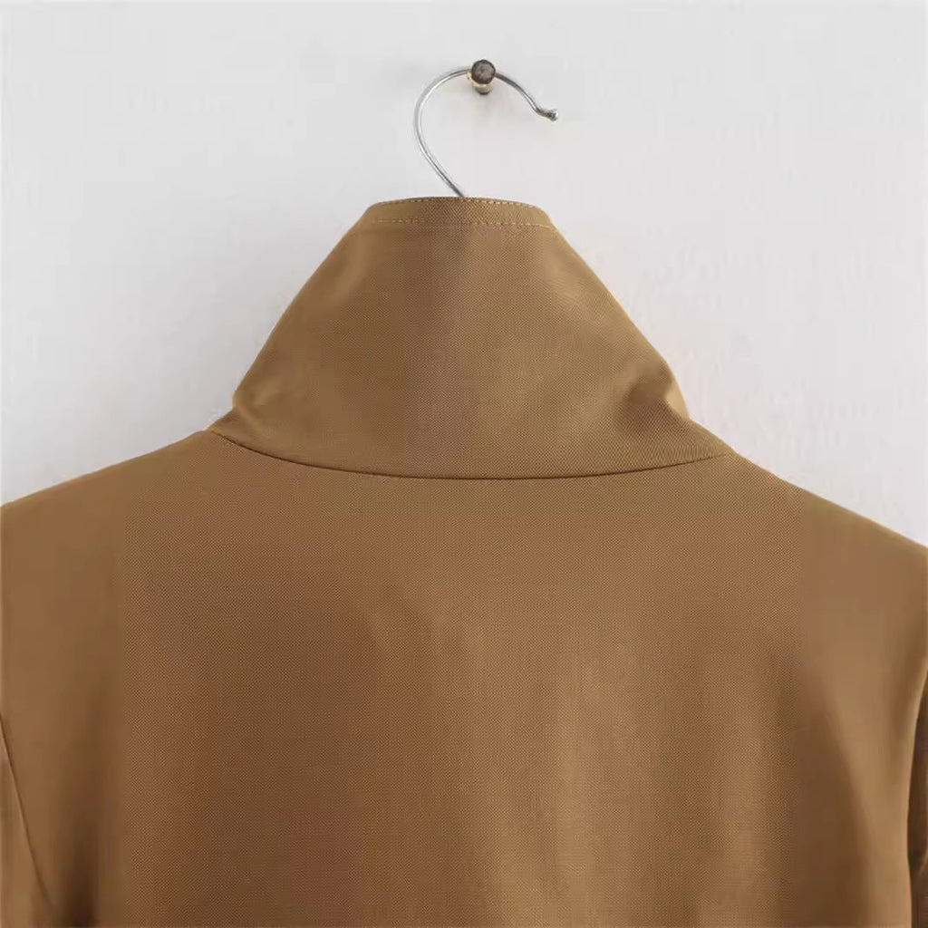 Women's Fashion Casual Stand Collar Long Sleeve Pocket Decorative Coat