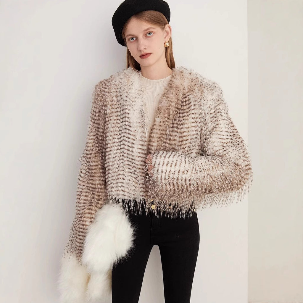 Short Autumn And Winter Women's Jacquard Plush Jacket Peacock Fur Fur