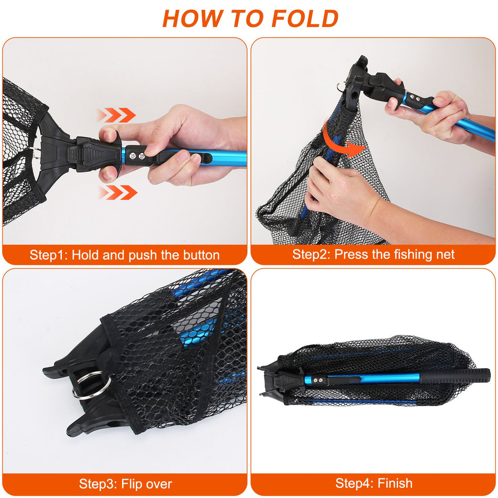 1Pc Foldable Fishing Net With Aluminum Alloy Rod EVA Handle Durable 5MM Hexagonal Nano Coating Nylon Mesh Collapsible Landing Net Safe Fish Catching Or Releasing