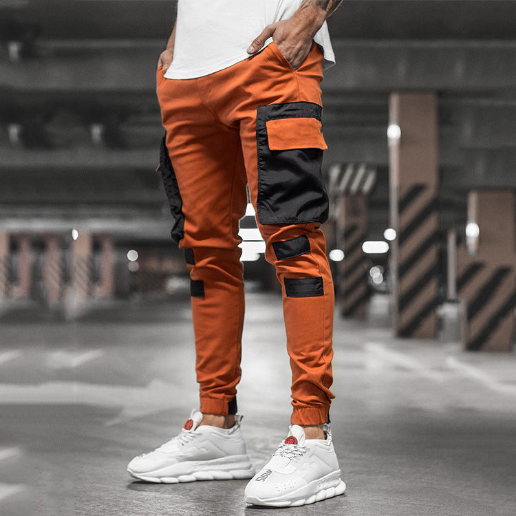 Men's Casual Sports Woven Pocket Panel Tie-Up Casual Pants