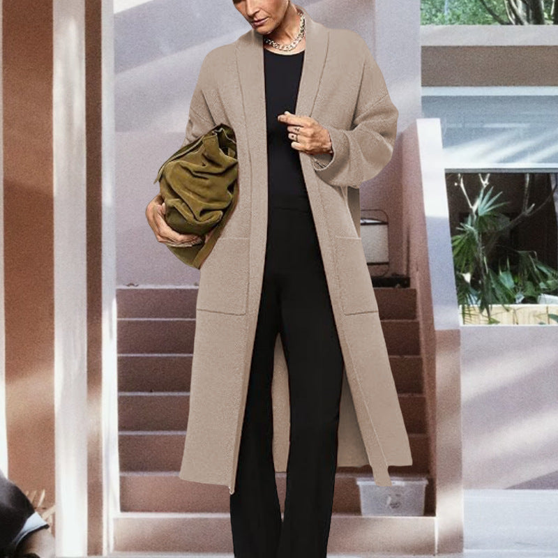 Solid Color Mid-length Sweater Coat For Women