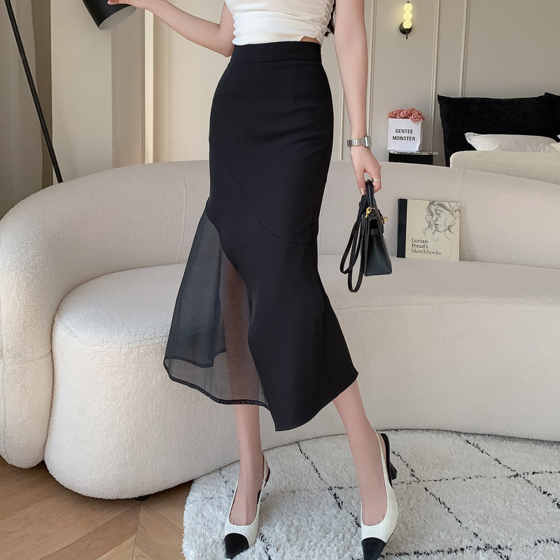 Slightly Transparent Design High Waist Ruffles Skirt