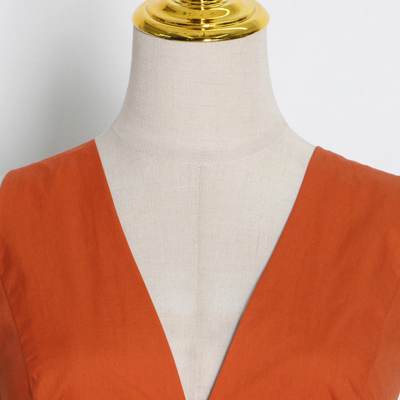 Temperament Celebrity Short Skirt V-neck Sleeveless Solid Color Dress
