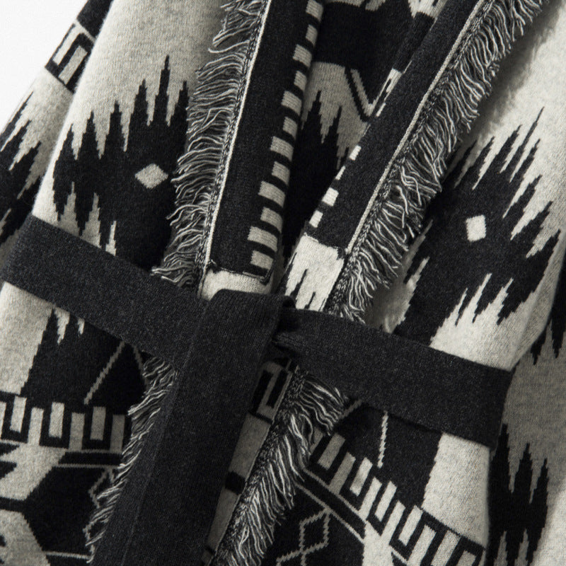 Women's Vintage Jacquard Tassel Cardigan Jacket