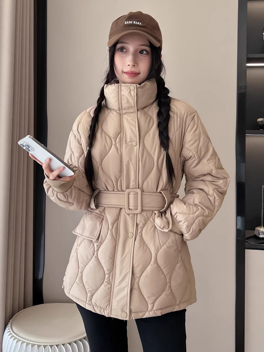 Women's Stand-up Collar Tie Long Sleeve Cotton Coat