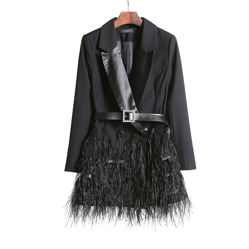 Ostrich fur stitching suit jacket skirt