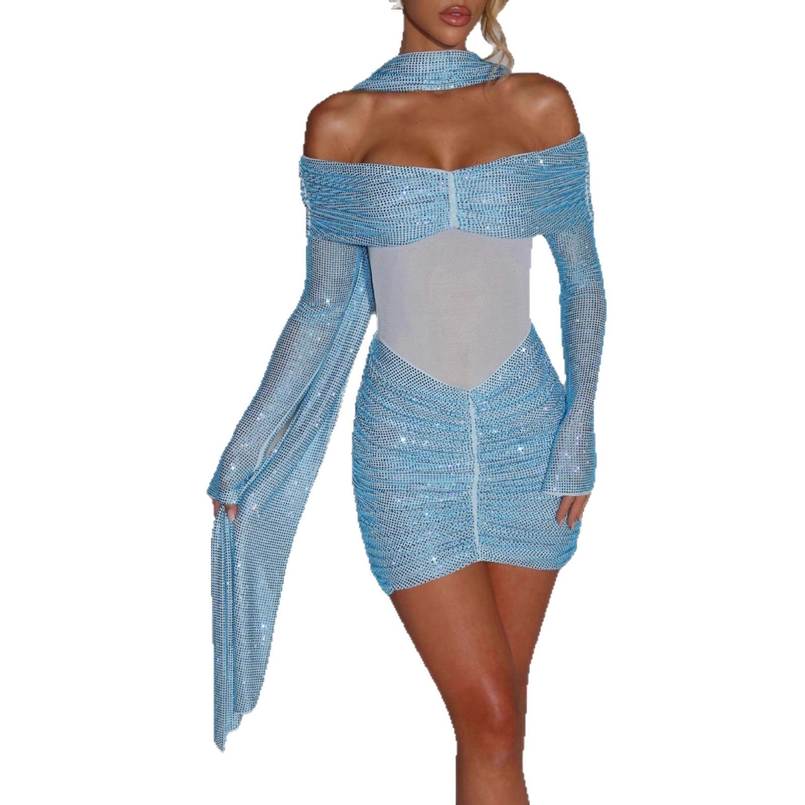 New Elegant Rhinestone Waist-tight Hot Girl Tube Top Sexy Dress