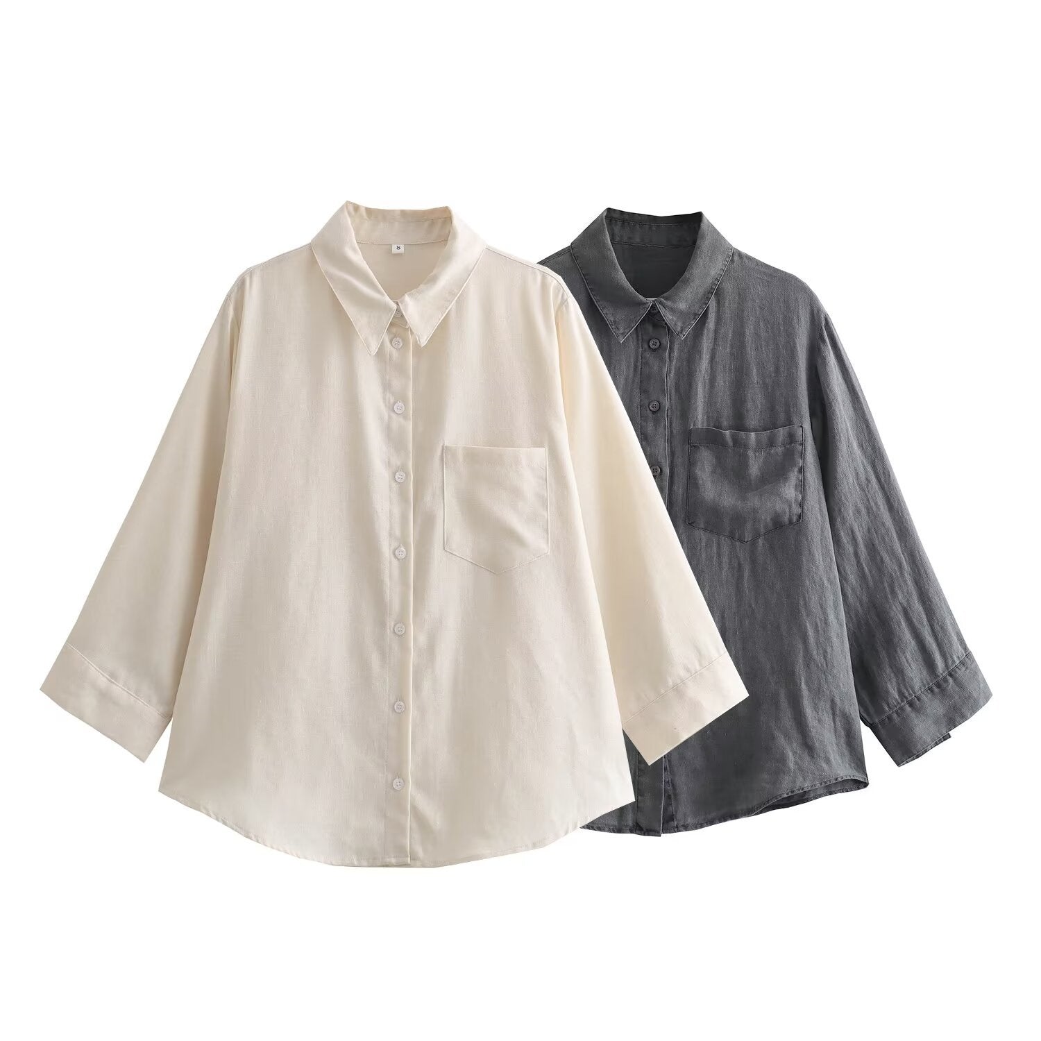 Women's Lapel Single Breasted Patch Pocket Long Sleeve Shirt Wide Leg Casual Trousers