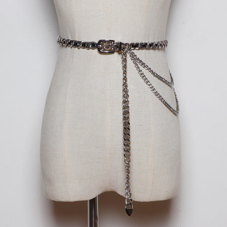 Women's Fine Decorative Jeans With Metal Braided Waist Chain