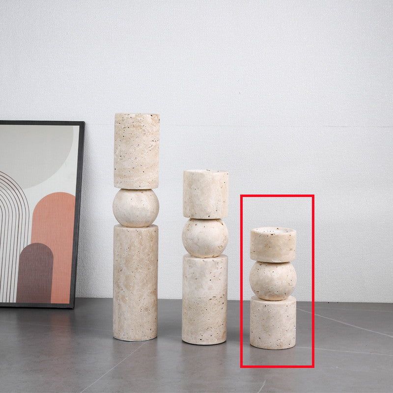 Nordic Simple Beige Cave Stone Candlestick Ornaments