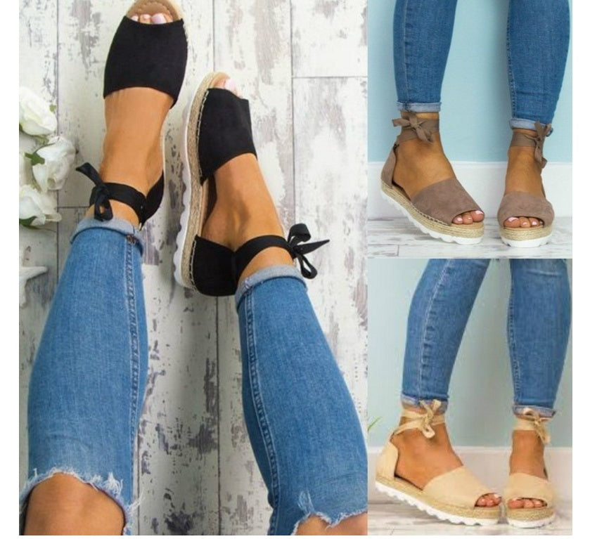 Thick bottom grass fish mouth ankle straps large size sandals ladies sandals