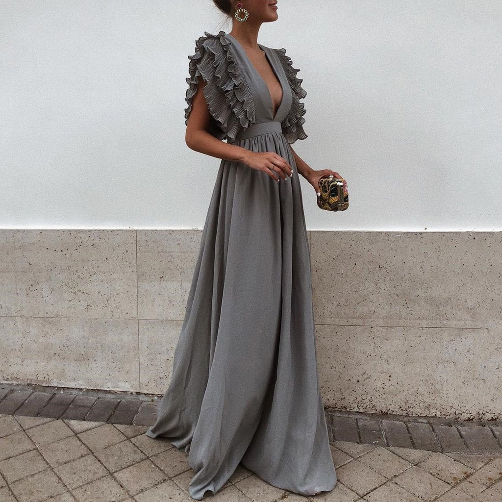 Fungus bohemian dress deep V long high waist dress skirt