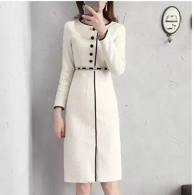 Professional dress new white thick long-sleeved bottom skirt small fragrance dress female autumn and winter