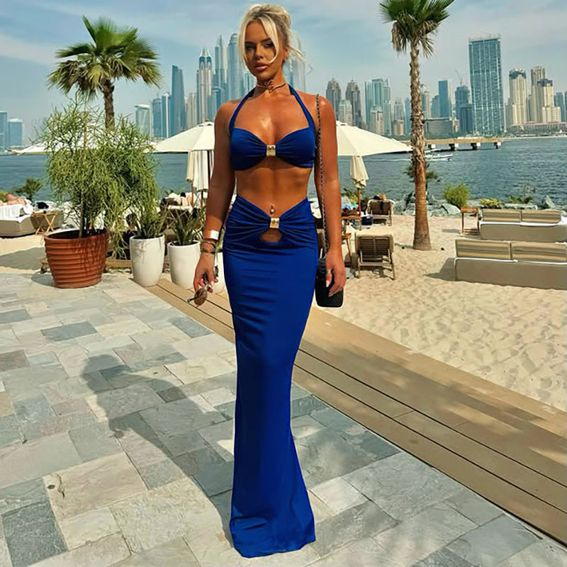 Sexy Bandeau Long Sleeve Back Slit Dress Suit