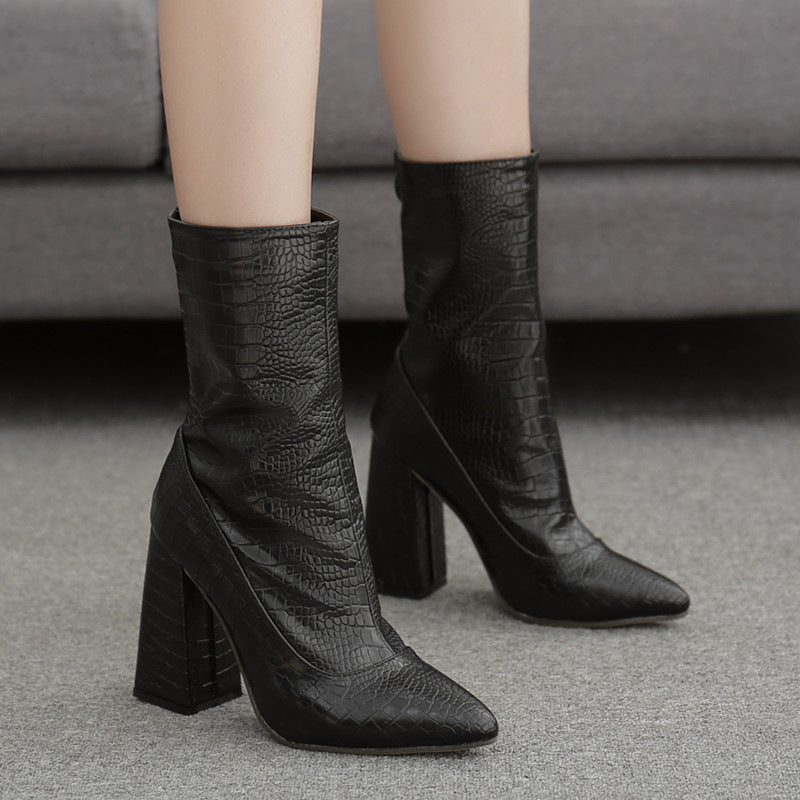 Fashion Sexy Women's High Heel Stone Pattern Boots