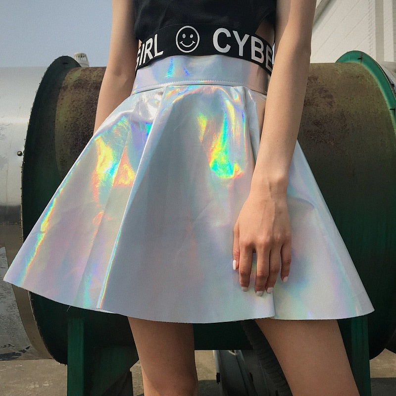 Laser glossy pu half-length leather skirt