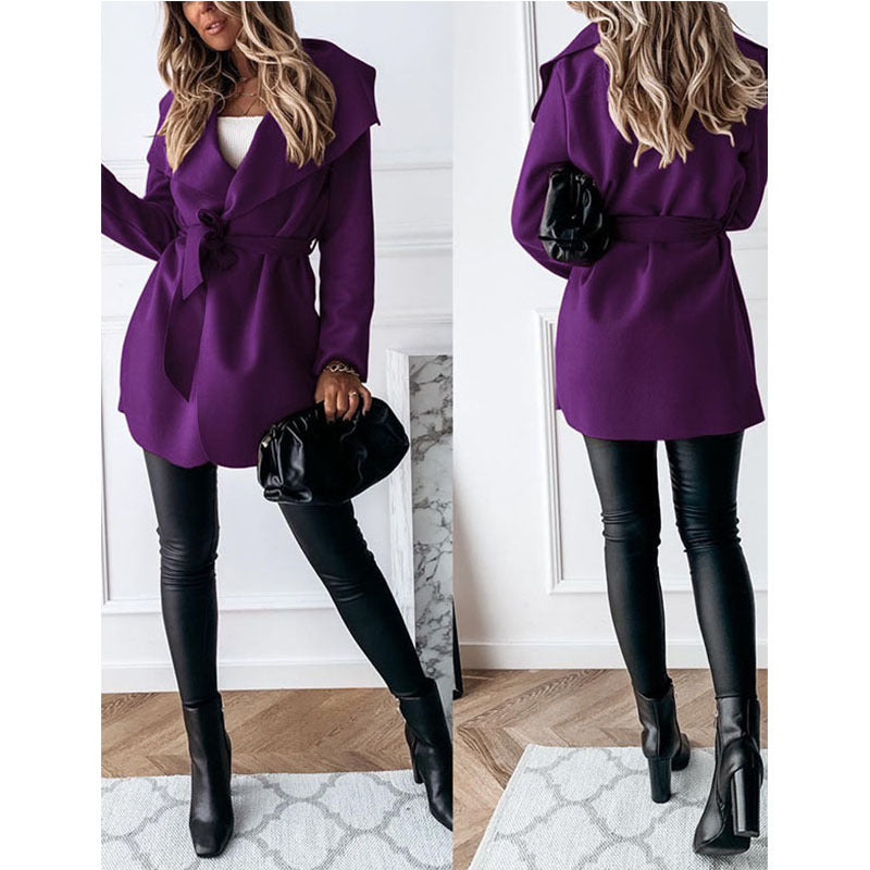 Lapel solid color long trench coat