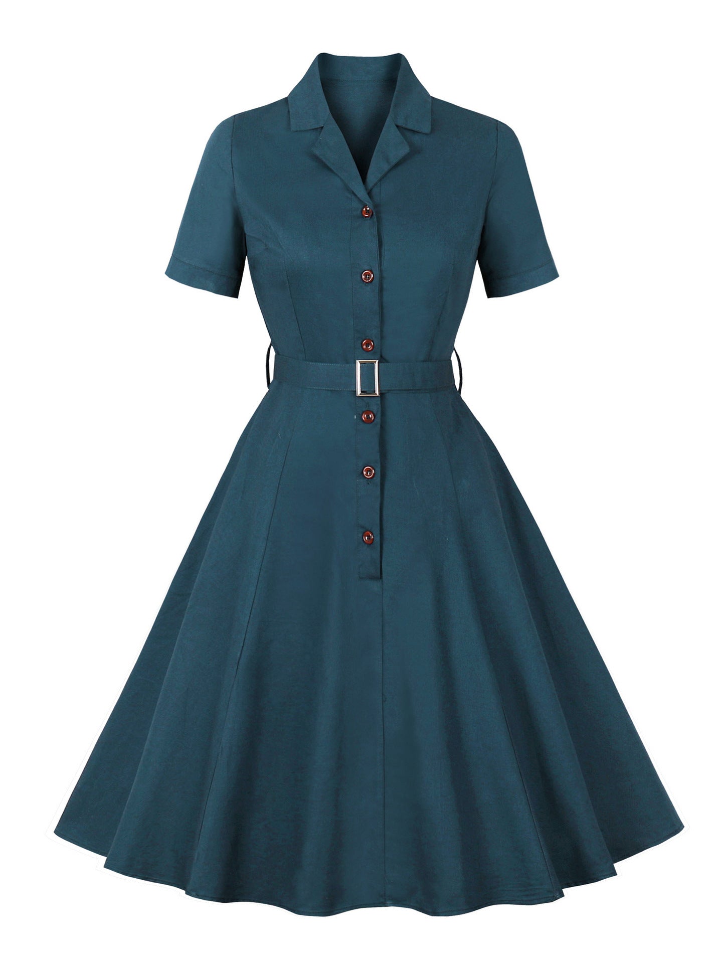 Suit Collar Single-breasted Waist Solid Color Dress