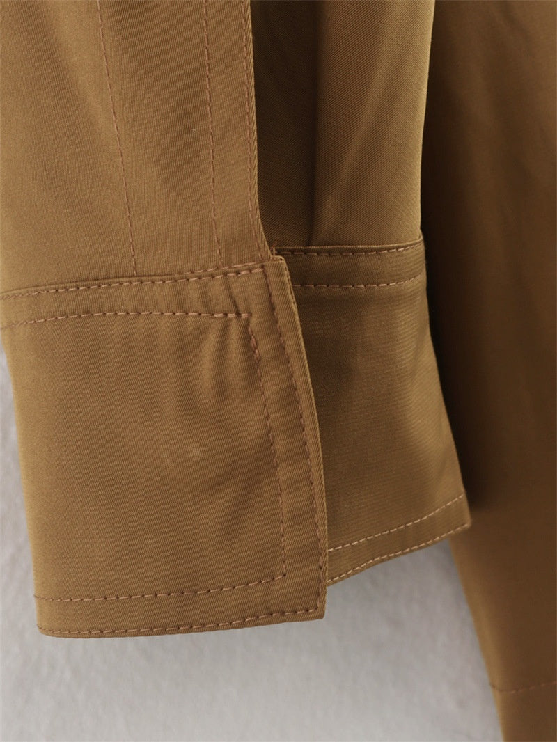 Women's Fashion Casual Stand Collar Long Sleeve Pocket Decorative Coat