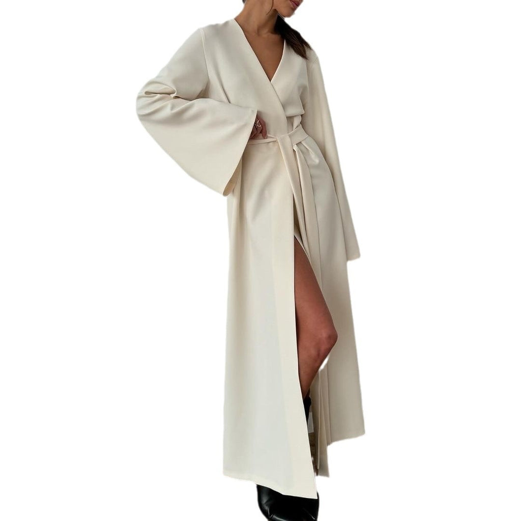 Long Slit Long Sleeve Lace-up Dress