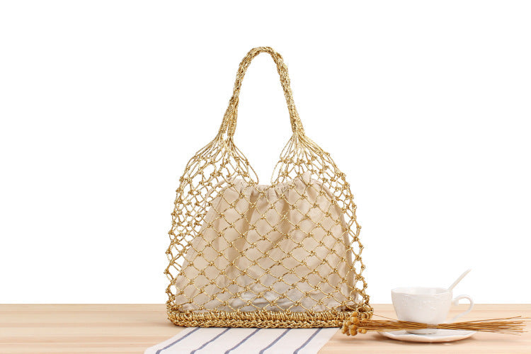 Pure Gold And Silver Thread Hand Crocheted Bag