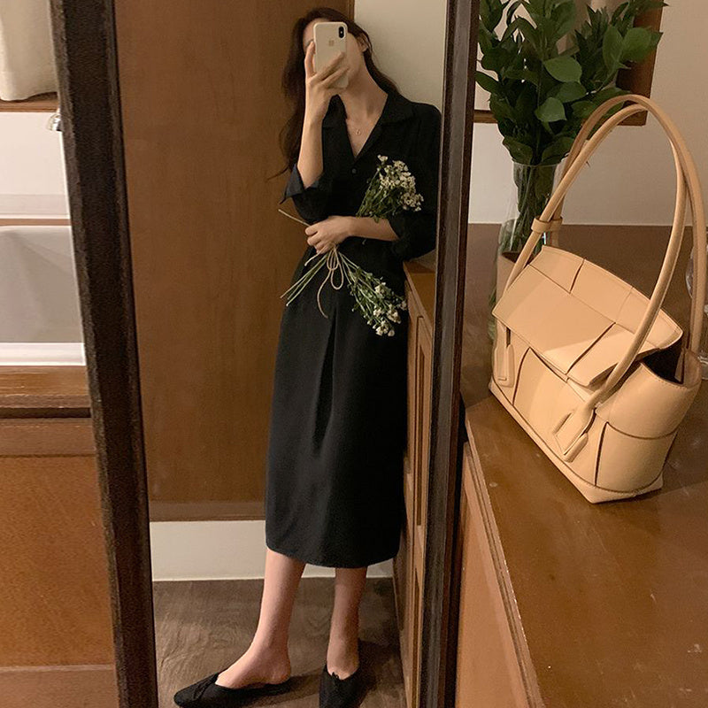 Women's Versatile Lapel Single Breasted Lace-Up Dress