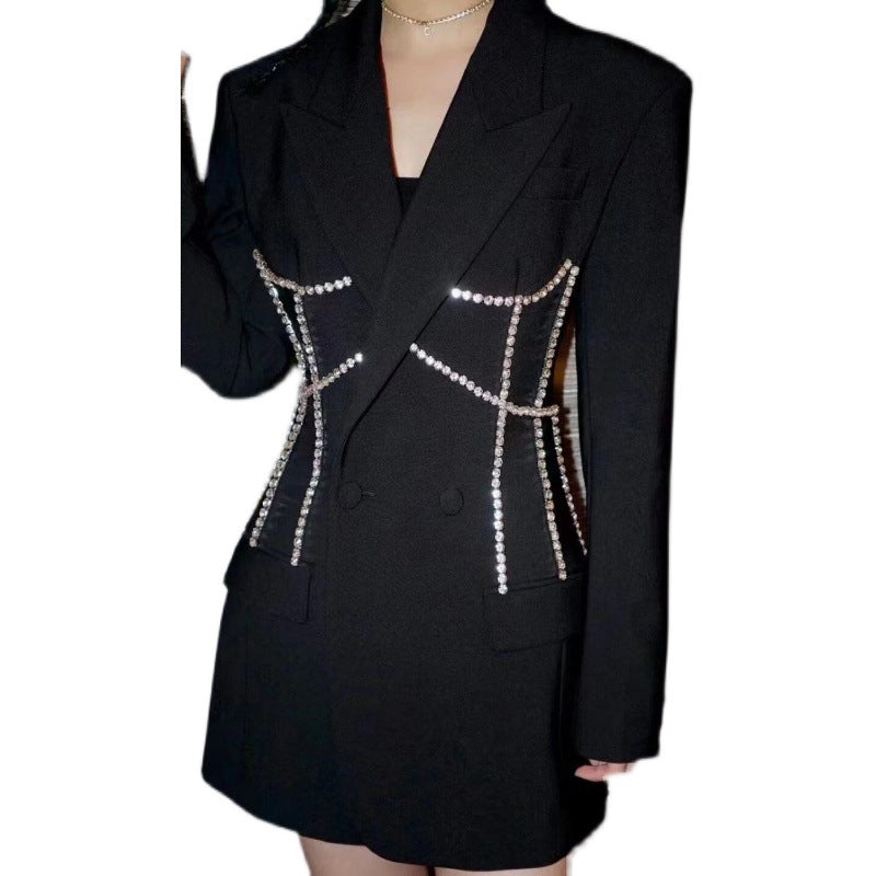 Autumn New Niche Design Heavy Industry Nail Drill Waist Profile Suit