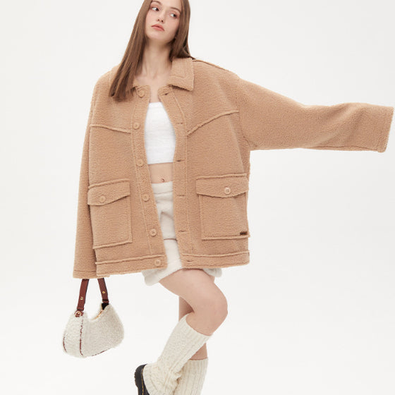 Solid Color Lambswool Simple Chic Coat Lapel Casual