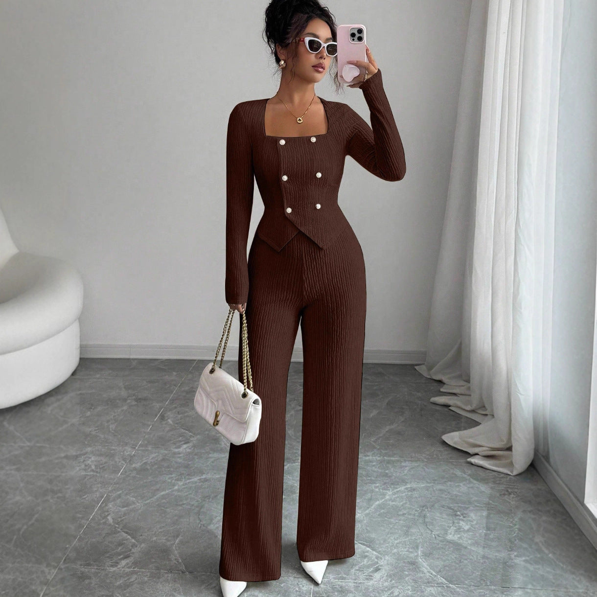 Stylish Versatile Solid-color Top And Cardigan With Matching Pants Set