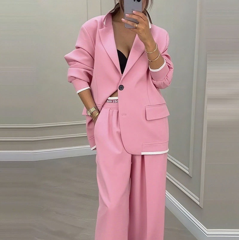 Women's Temperament Long Sleeve Jacket Casual Wide-leg Pants Suit
