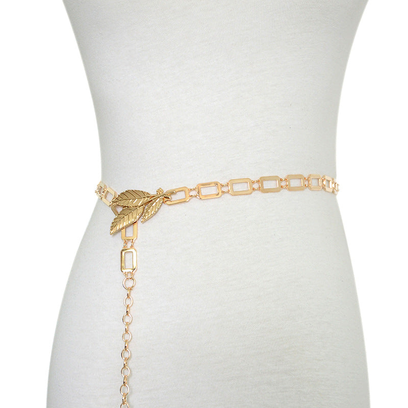 Ladies Metal Waist Chain With Metal Leaf Decoration Ladies Belt
