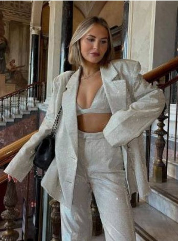 Glitter Suit Jacket Underwear Straight Leg Pants Suit