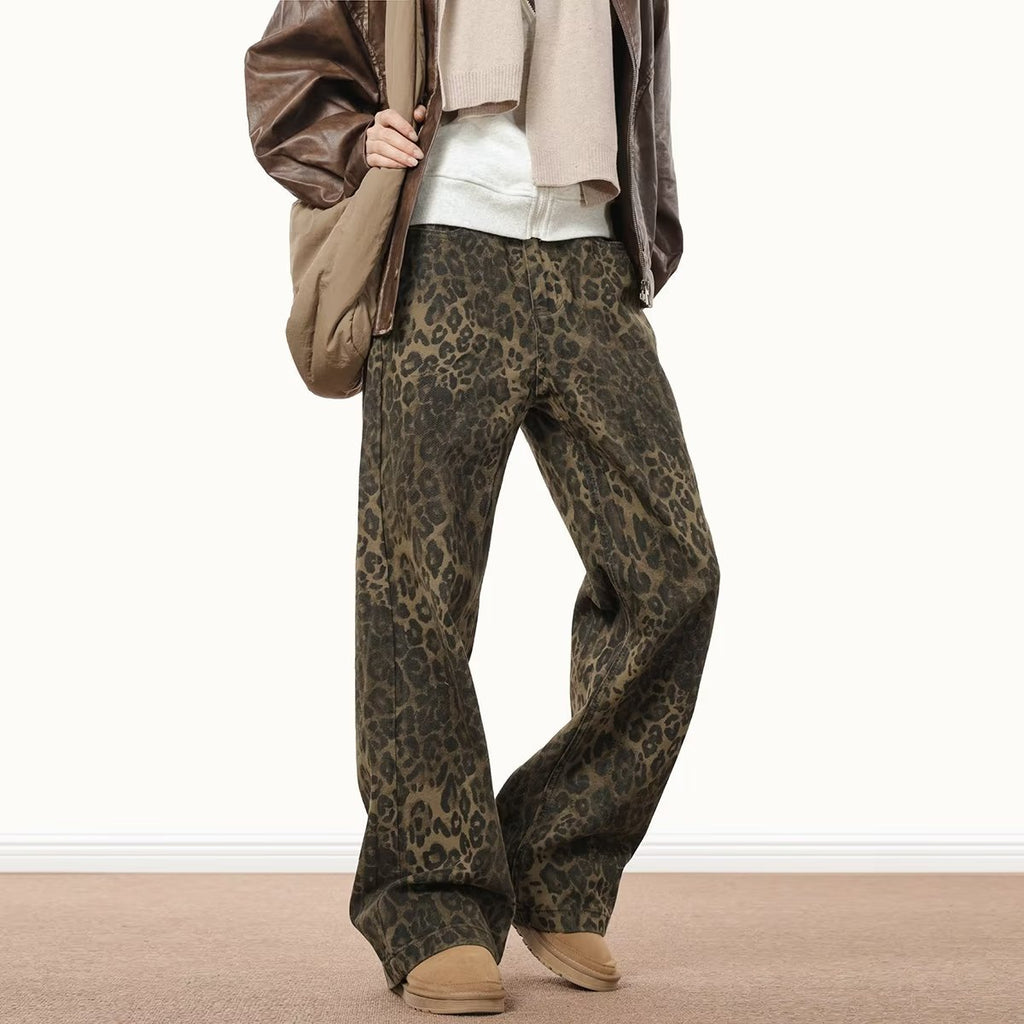 Vintage Leopard Print Jeans All-match Men