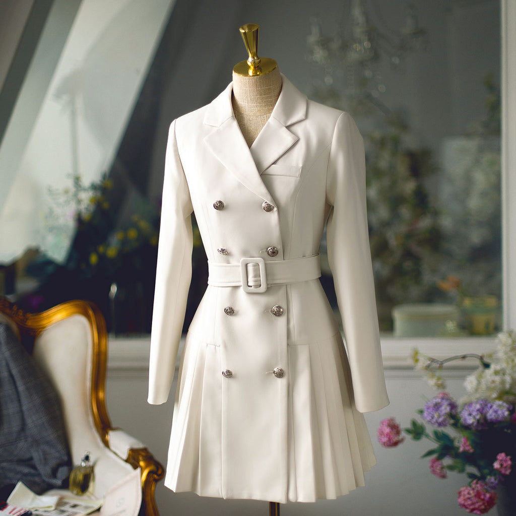 Women's Temperament Double-breasted Slim Suit Lapel Pleated Skirt