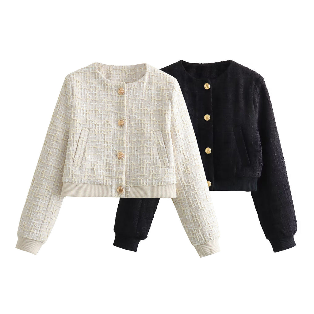 Classic Style Texture Short Bomber Jacket Coat