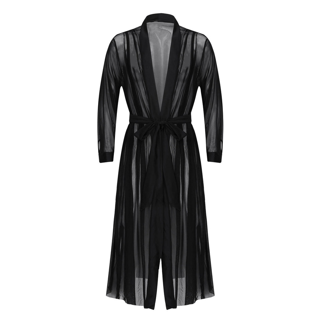 Men's Long Shirt Transparent Cape Slit Cardigan