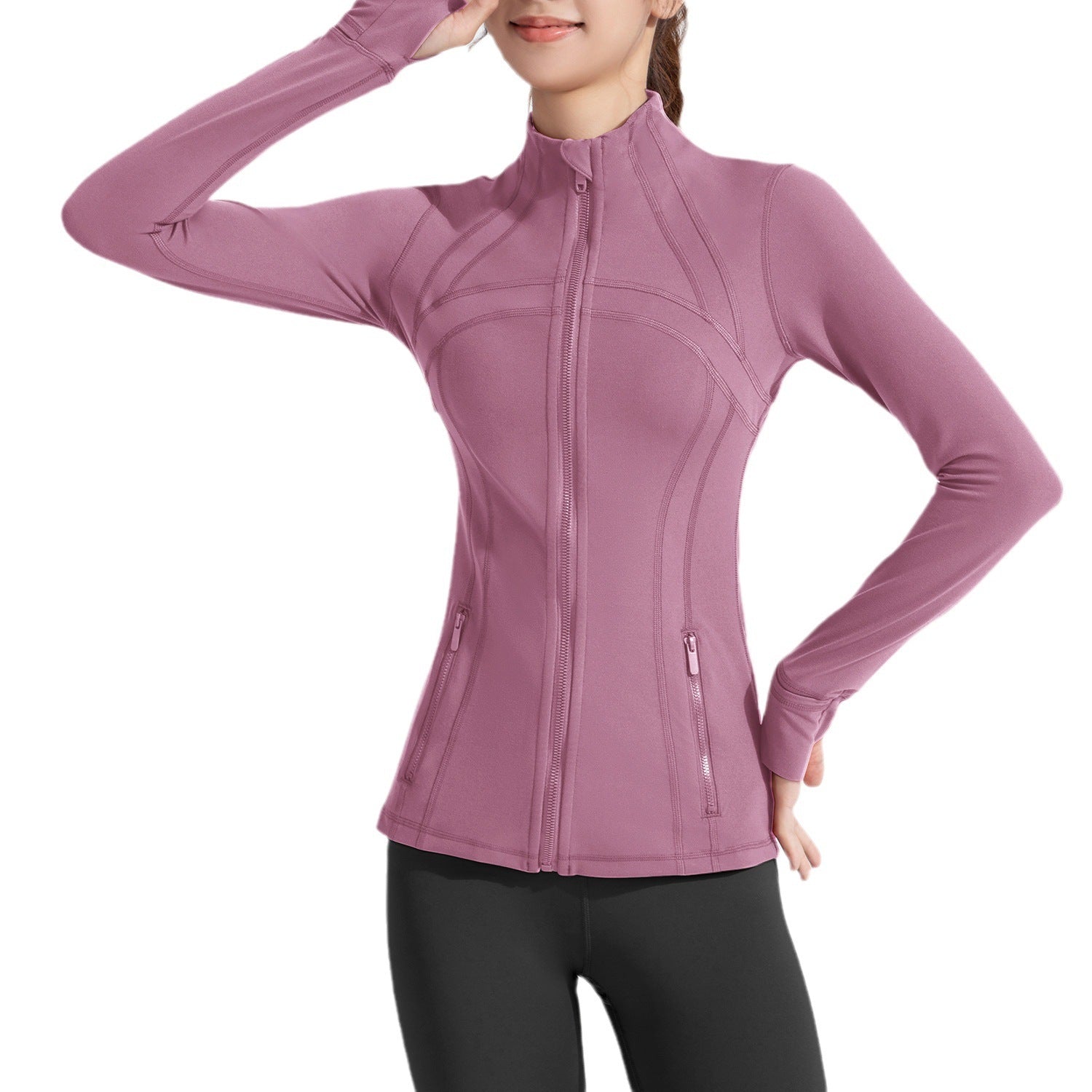 Women's Stand Collar Sports Running Workout Long Sleeve Zipper Jacket