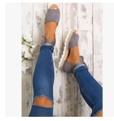 Thick bottom grass fish mouth ankle straps large size sandals ladies sandals