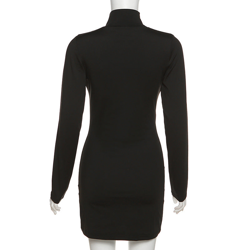 Long Sleeve Solid Color Slimming Buttock Dress