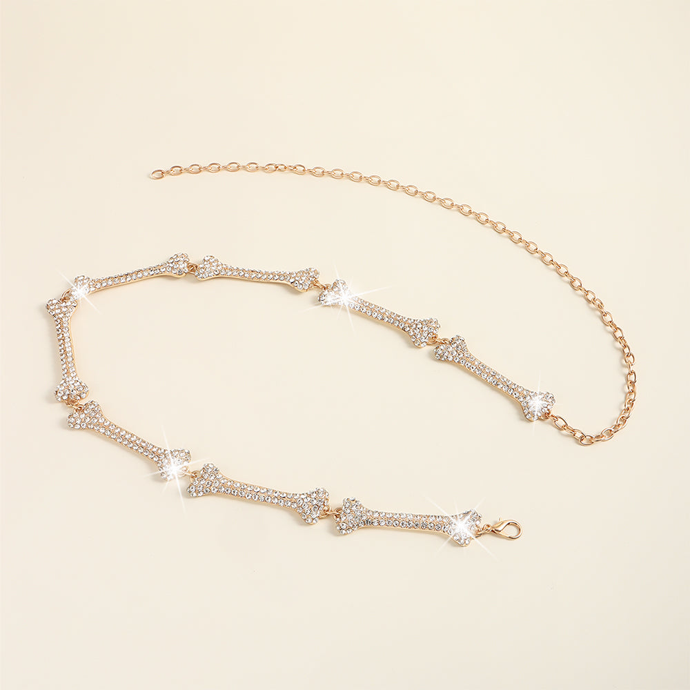 Metal Waist Chain Decorative Belt Dress Suit Chain Accessories Rhinestone Bone Shaped Belt